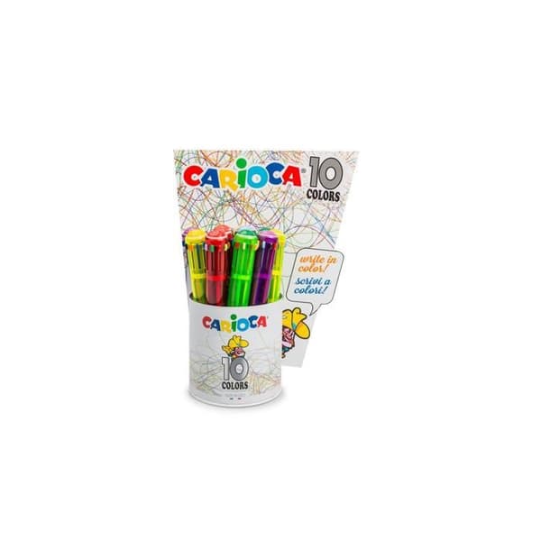 Carioca 10 färger 10 färgade kulspetspennor blandade färger infällbar förpackning om 12