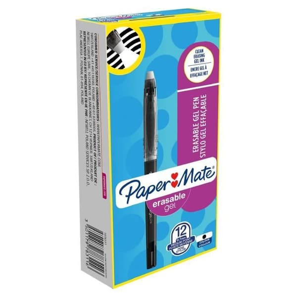 Papermate Erasable Gel Gel-pennor med lock Medium Black 12 st