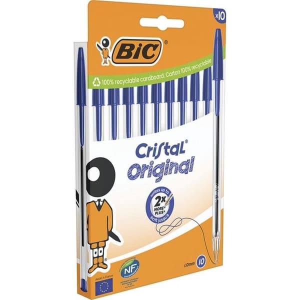 Kulspetspenna - BIC - Cristal Original - Kartong med 10 st - Blå färg - Fin spets
