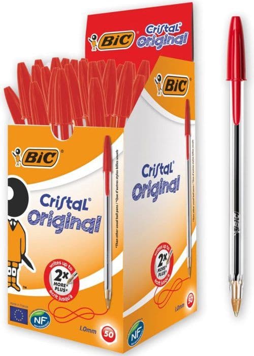 Kulspetspenna - Bic - Kristall - Medium spets - Rött bläck - Paket med 50 st