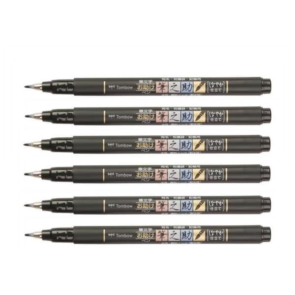 Set med 6 rit- och kalligrafipennor Fudenosuke med mjuk spets