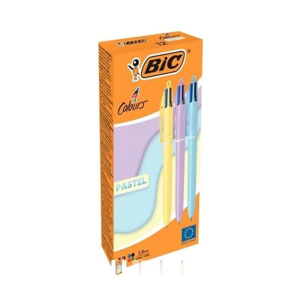 Kulspetspennor - BIC - Förpackning med 12 - 4 pastellfärger - Medium skrivstil - Spets 1 mm