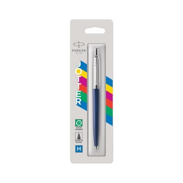 PARKER Jotter Originals, kulspetspenna, marinblå, kromkant, blå refill med medelspets, i blisterförpackning