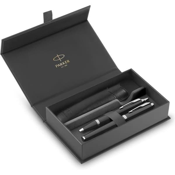 Gåvaask - PARKER - IM Duo - Fjäderpenna och Bläckpenna - Svart lackfinish - Medelspets