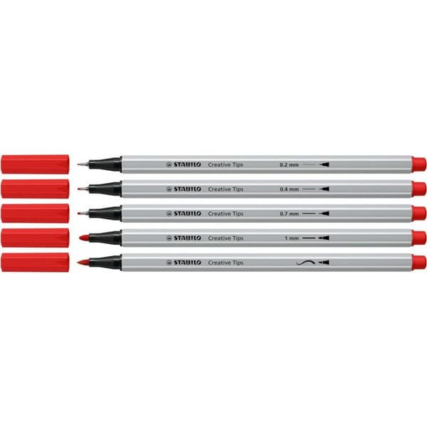 Ritpenna - STABILO Creative Tips - Metalllåda x 30 kalligrafipennor med diverse spetsar 0,2; 0,4; 0,7; 1 mm och borsta -