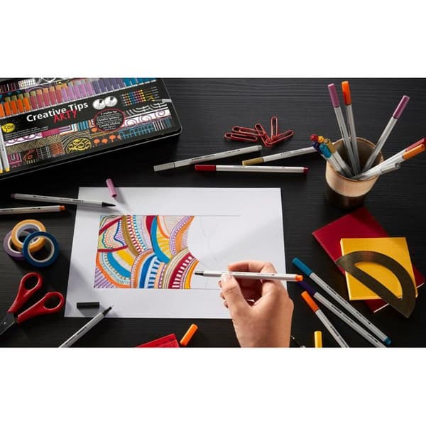 Ritpenna - STABILO Creative Tips - Metalllåda x 30 kalligrafipennor med diverse spetsar 0,2; 0,4; 0,7; 1 mm och borsta -
