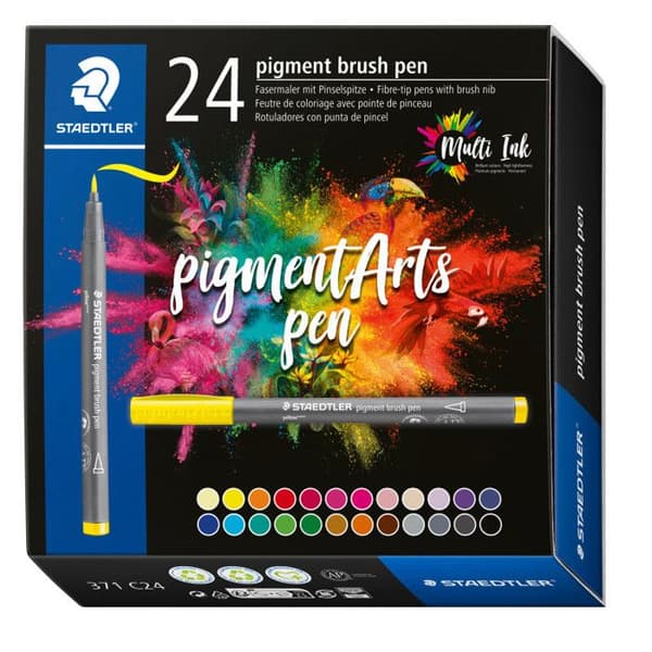 24 filtpennor - Borstspets - Staedtler - Pigment Arts Pen - Grundfärger