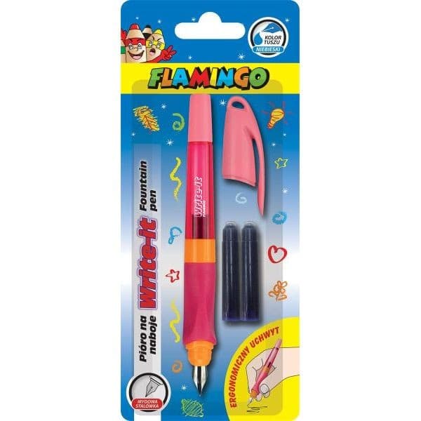 Ergonomisk rosa patronpenna +2 Flamingo-patroner