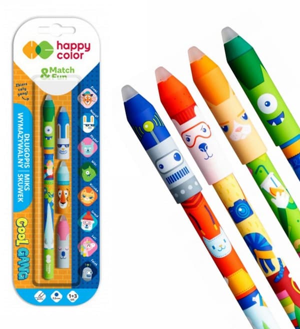 Cool Gang Happy Color Sletbar Kuglepen + 3 Kasketter