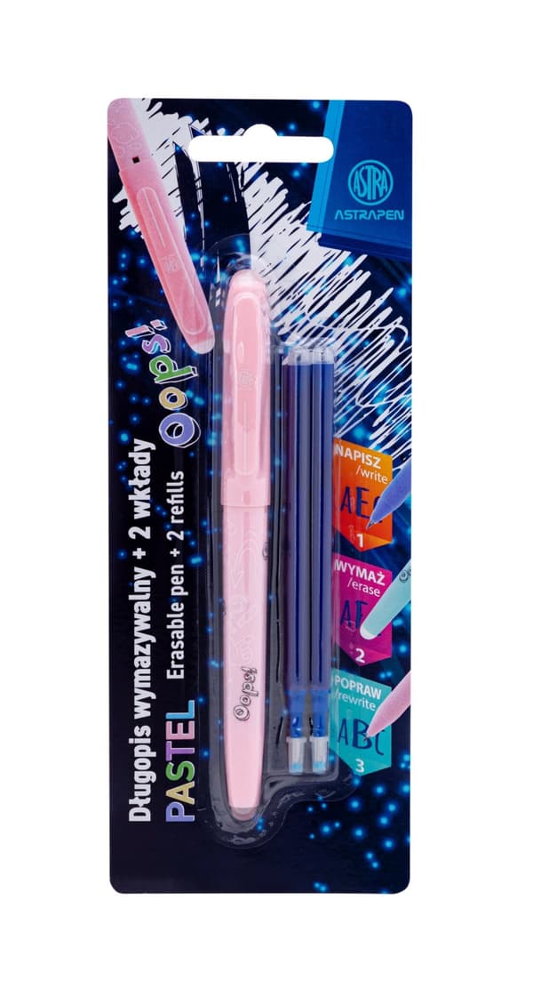 Ups sletbar pen blå PASTEL blister + 2 Astra refills