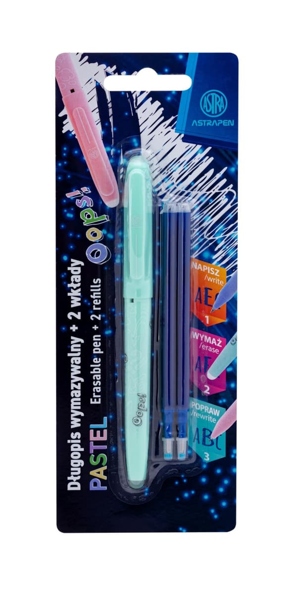 Ups sletbar pen blå PASTEL blister + 2 Astra refills