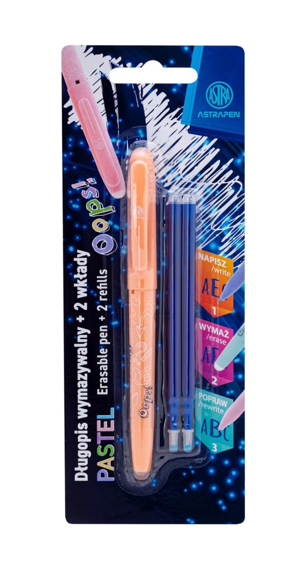Ups sletbar pen blå PASTEL blister + 2 Astra refills
