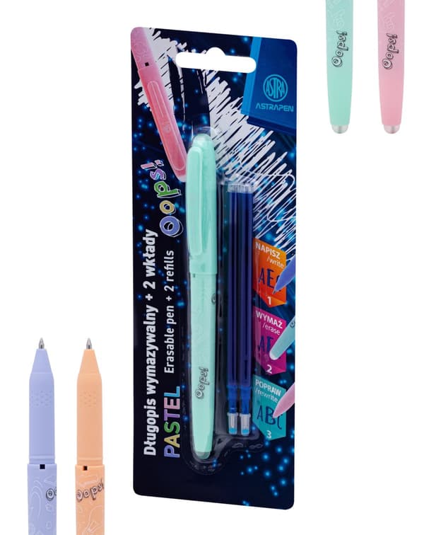 Ups sletbar pen blå PASTEL blister + 2 Astra refills