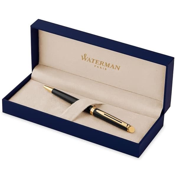 WATERMAN Hemisphere kulspetspenna, glänsande svart, gyllene dekor, blå refill, presentförpackning