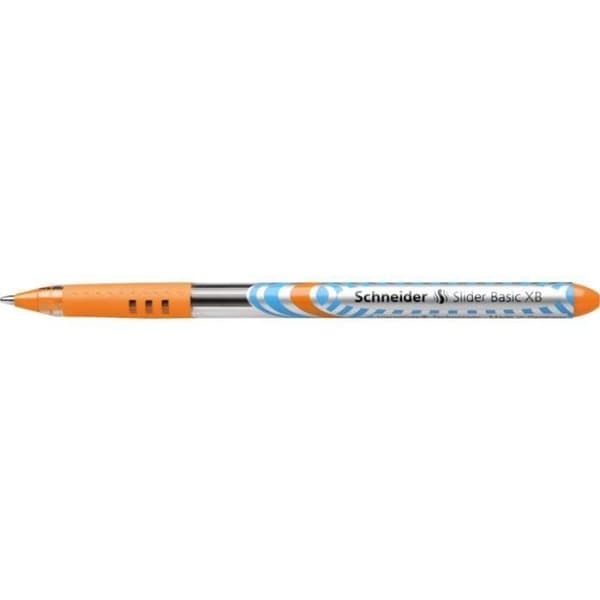 Förpackning med 10 stycken orangea kulspetspennor Slider Basic med extra stor spets.