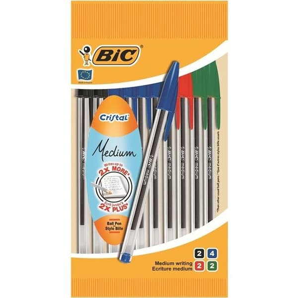 BIC® - Set med 10 Cristal® Original kulspetspennor - Svart, blå, röd och grön