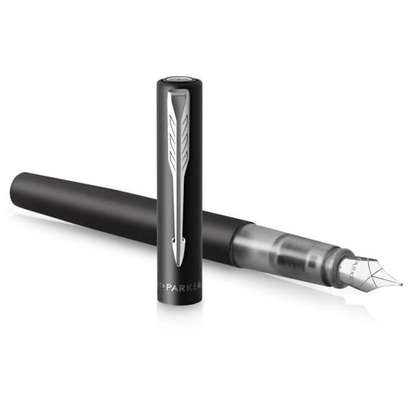 PARKER VECTOR XL reservoarpenna - Metallic svart lack - Medium spets - Blå bläck refill