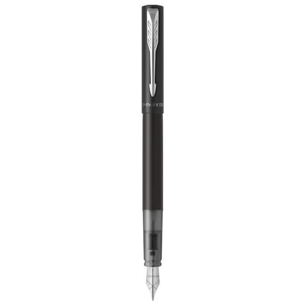PARKER VECTOR XL reservoarpenna - Metallic svart lack - Medium spets - Blå bläck refill