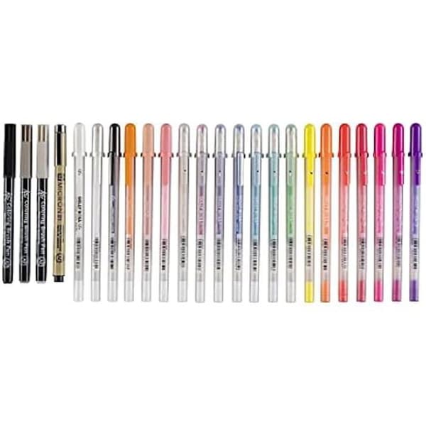 Set med gelpennor - SAKURA - Gelly Roll Frau Hölle - 24 assorterade färger - Medium spets - Icke-utplånbar