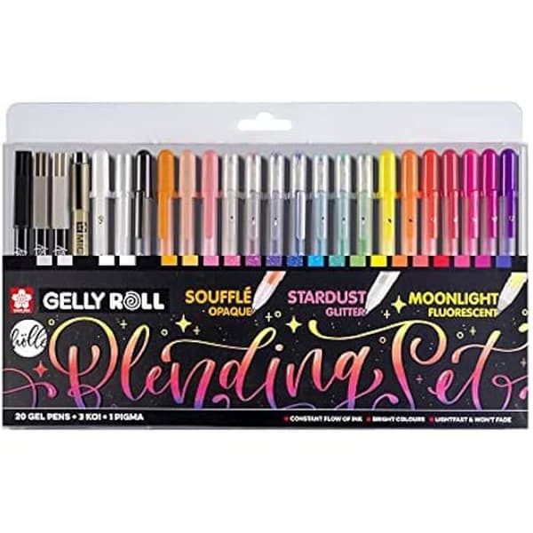 Set med gelpennor - SAKURA - Gelly Roll Frau Hölle - 24 assorterade färger - Medium spets - Icke-utplånbar
