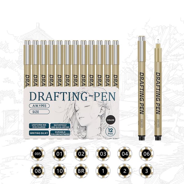 INF Precision Fineliner Pen Set Svarta Pennor för Ritning 12-piece