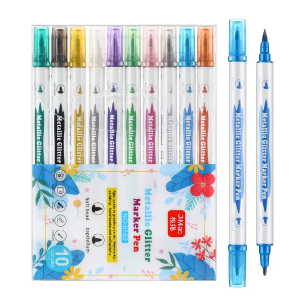 INF Dual Tip Metallic Marker Pens - 10 Colors PET Set
