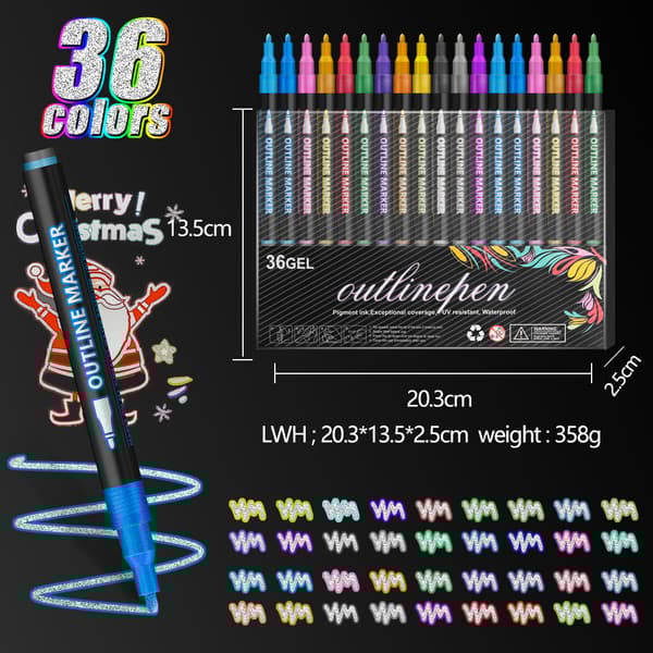 INF Dual Line Outline Pens til kreativ kunst 36 Colors