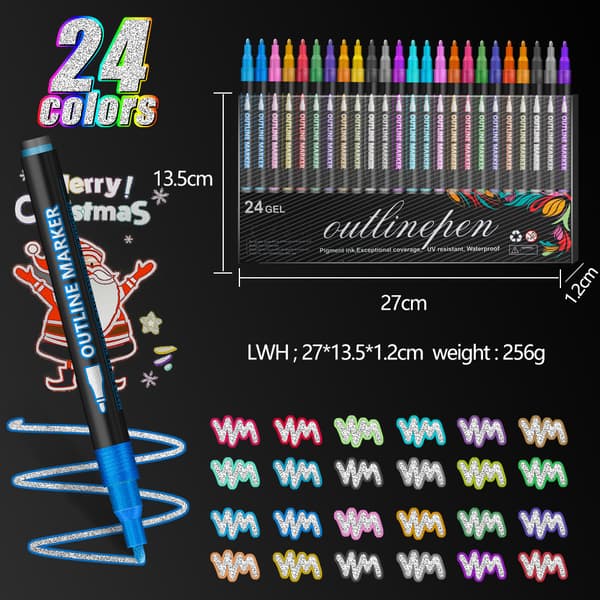 INF Dual Line Outline Pens til kreativ kunst 24 Colors