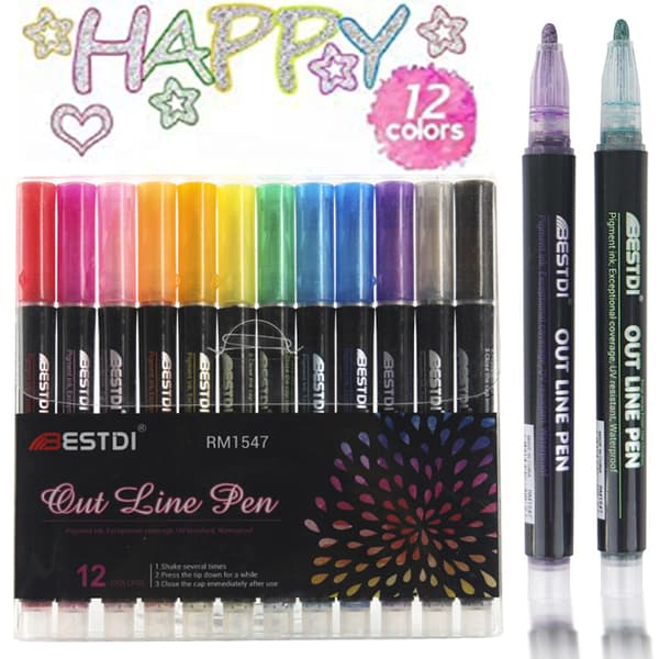INF Livfullt Dubbel Linje Kontur Marker Set för Konst 12-Pack