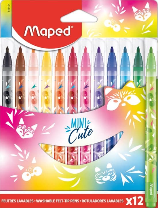 Färgpennor - MAPED - Mini Cute - 12 Färger - Tvättbara - Torkbeständiga