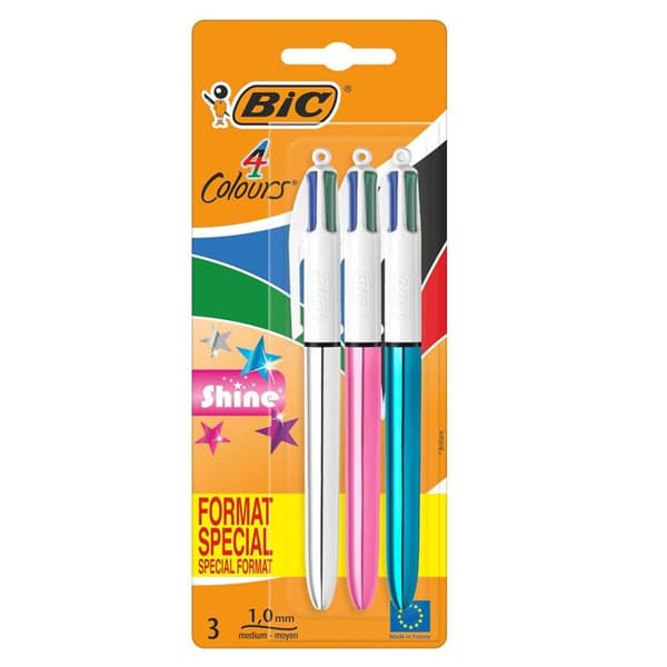 Kulspetspennor - BIC - Shine - Metall - 4 färger - Medium spets 1,0 mm