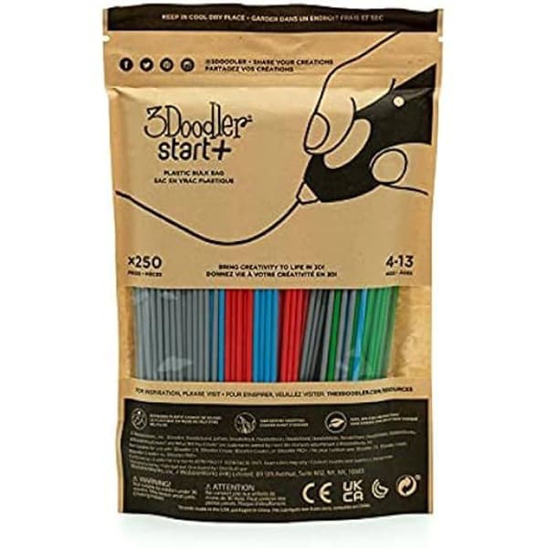 Filament 3D - 3DOODLER - Primär Pow Blandad Påse - Komposterbar plast - 250g - Blandade färger