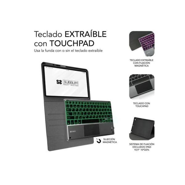 SUBBLIM Bakgrundsbelyst tangentbordsfodral KEYTAB Pro BT TOUCHPAD iPad 10.9″ 10:e Gen.