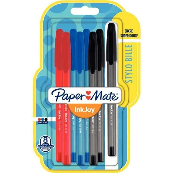 Paket med 8 PaperMate InkJoy 100 kulspetspennor, klassiskt blandad färgspets