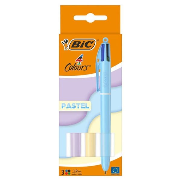 Coffret med 3 BIC 4-färgade pastell kulspetspennor med retraktable funktion