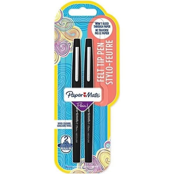 PAPER MATE Flair Pen, Medium Point, Black Ink, 2 Pack