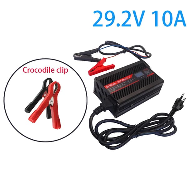 Batterioplader, 29,2V udgang, 10A strøm,Alligator clip, EU-220V