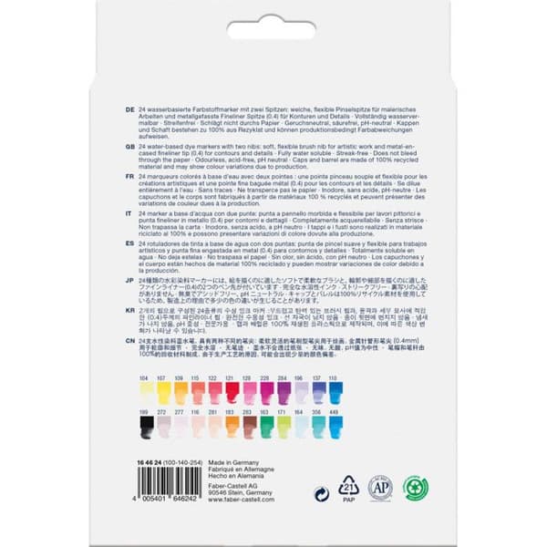 Vattenfärgspennor - FABER-CASTELL - GOLDFABER - Förpackning med 24 - Mjuk penseltopp - Fin spets 0,4 mm