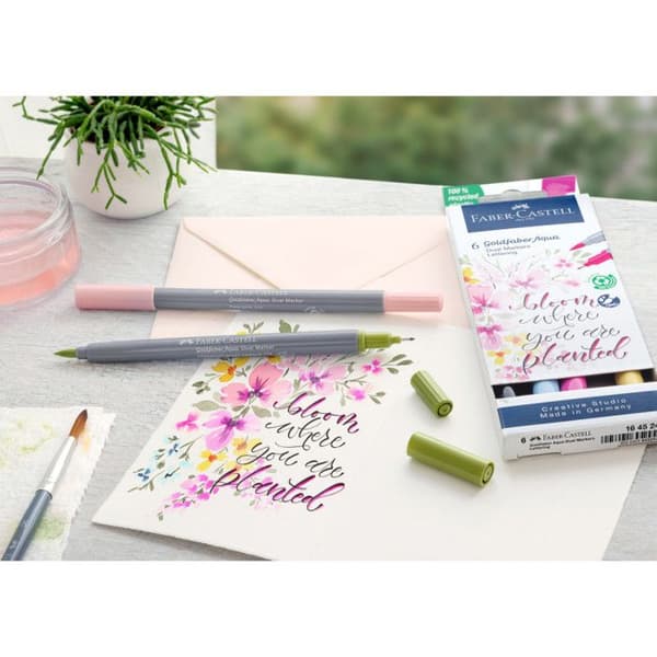 Vattenfärgsmarker - FABER-CASTELL - GOLDFABER - Lettering-set - 6 markörer - Penselspets och fin spets