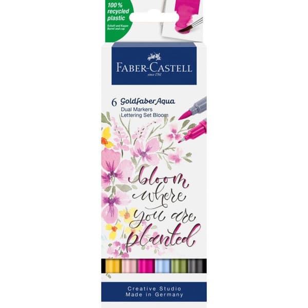Vattenfärgsmarker - FABER-CASTELL - GOLDFABER - Lettering-set - 6 markörer - Penselspets och fin spets
