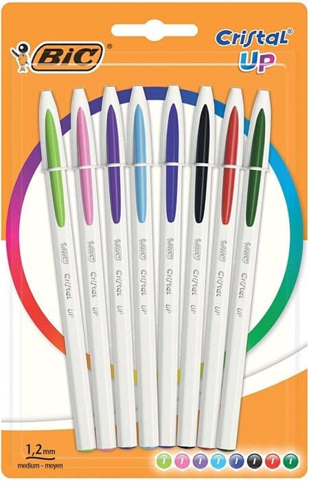 Bic - 949869 - Cristal Up Kulspetspennor Medium Point (1,2 mm) - Blandade färger, blister med 8