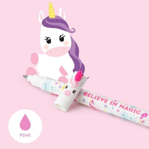 Raderbar gel bläckpenna - Legami - Enhörning - 0,7 mm - Rosa bläck - Raderbar