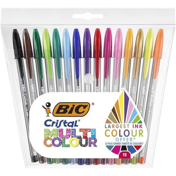 BIC Cristal Multicolour Kulspetspennor Broad Point (1,6 mm) - Blandade färger, plånbok med 15