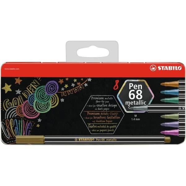 Metalllåda x 8 metalliska markörer STABILO Pen 68 metallic