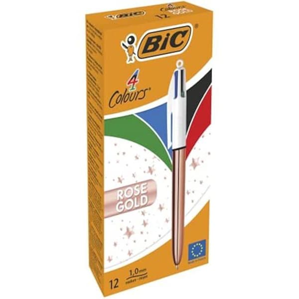 BIC 4 färger Rose Gold Kulspetspenna - Medium Point - Svart, Blå, Röd och Grön bläck