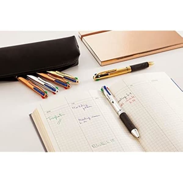 OSAMA, 4 multi - 4 färger metallpenna, 6 delar + fodral, blå, röd, grön och svart bläck - 0,1 mm kulspetspenna för brevpapper,