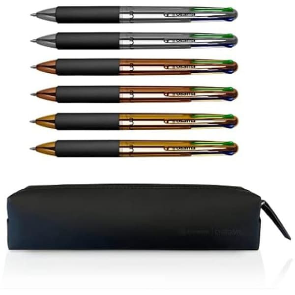 OSAMA, 4 multi - 4 färger metallpenna, 6 delar + fodral, blå, röd, grön och svart bläck - 0,1 mm kulspetspenna för brevpapper,