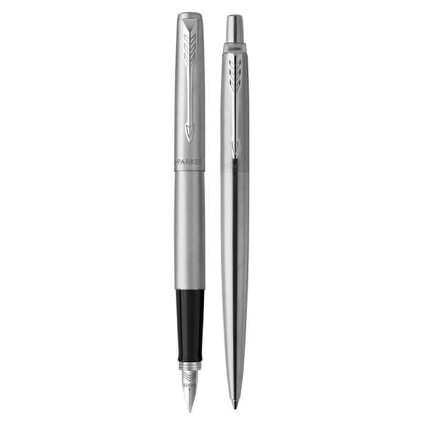 PARKER Jotter presentset, kulspetspenna i CT stål med blå refill medium spets + CT reservoarpenna Medium spets
