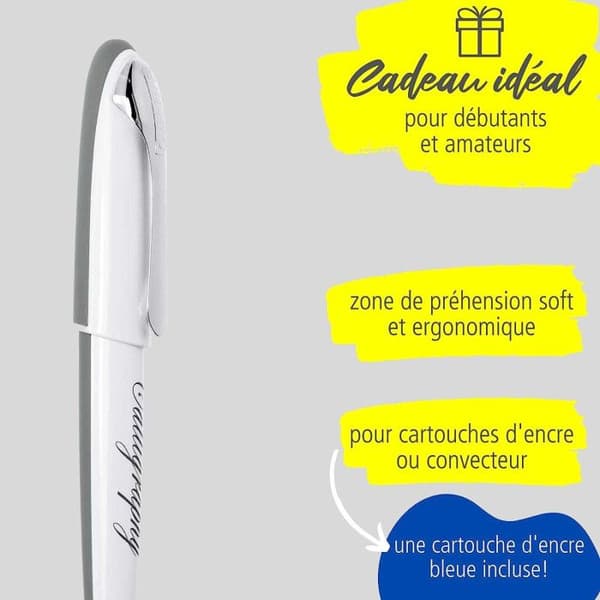 Kalligrafi Set: Ergonomisk reservoarpenna White Body - 3 olika spetsar