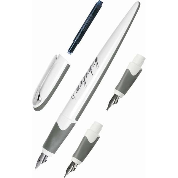 Kalligrafi Set: Ergonomisk reservoarpenna White Body - 3 olika spetsar